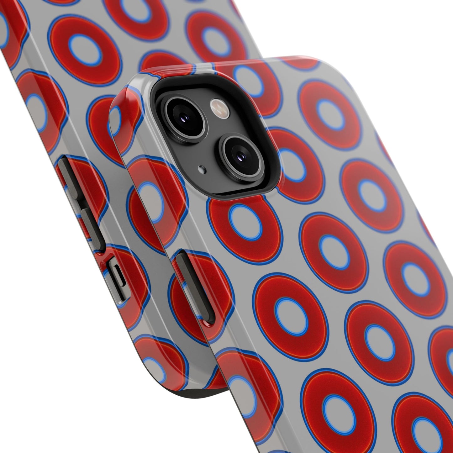 Impact-Resistant Lumpy Donut Case - red vivid donut print w/light gray background