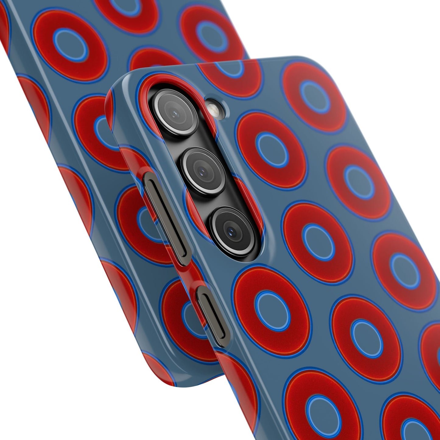 Lumpy Donut Snap Case - red vivid donut print w/steel blue background