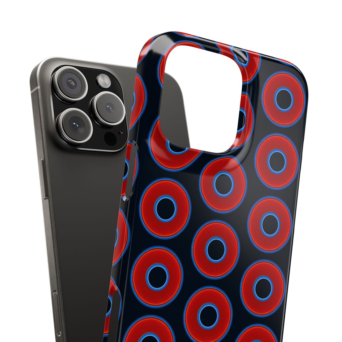 Lumpy Donut Snap Case - red vivid donut print w/blue charcoal background