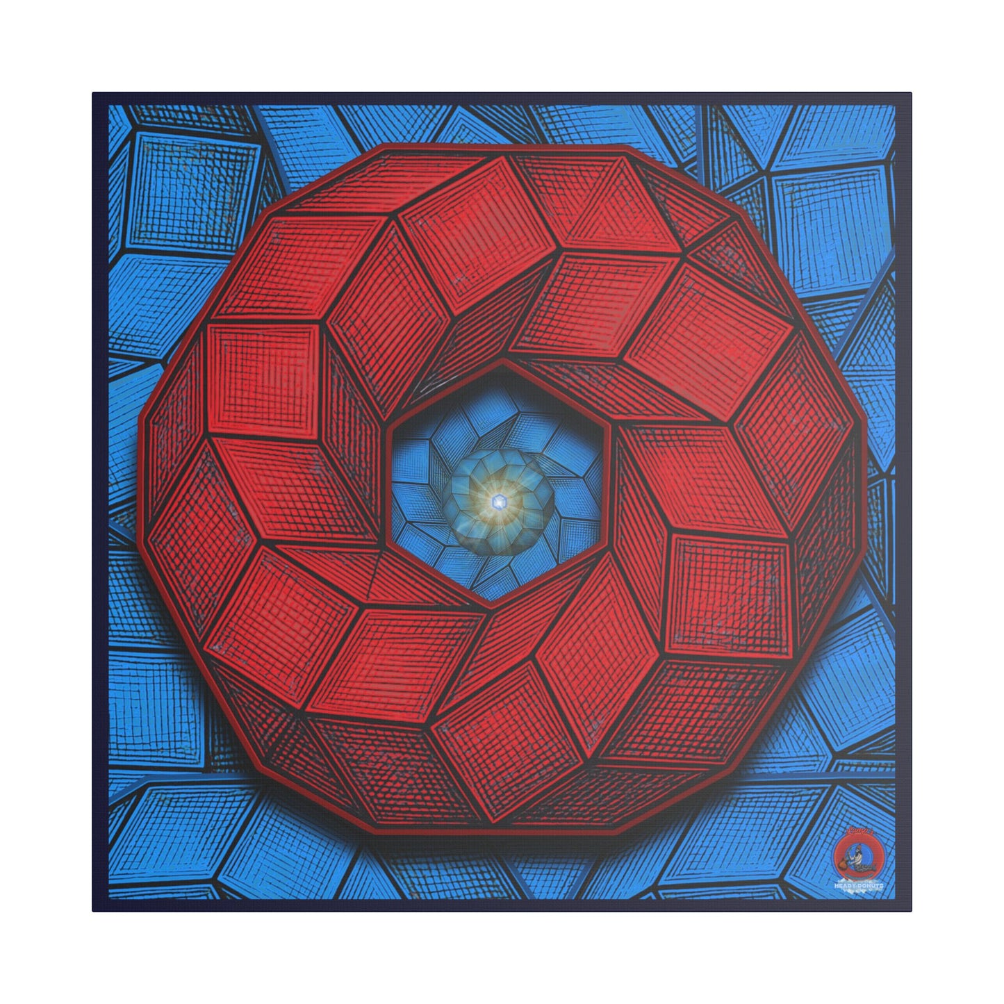 GIANT  Canvas [36" x 36"] - "The Cubalistic Donut" - red cubed donuts