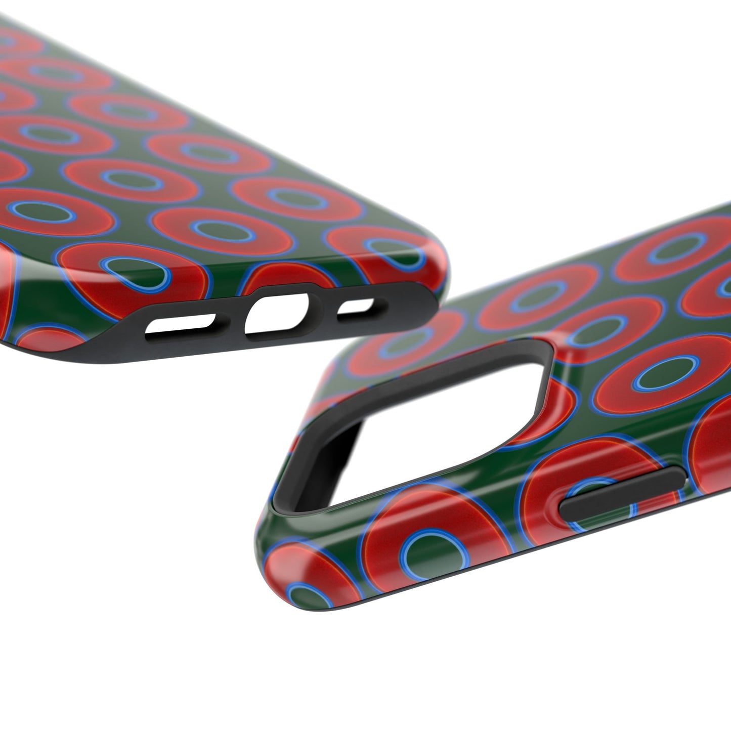 Magnetic Tough Donut Case - red vivid donut print w/deep pond green background