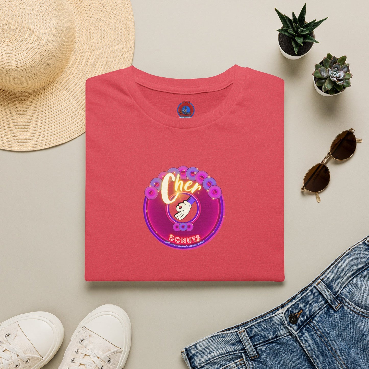 Classic Donut Tee - Unisex Soft-Style - "Chering is Caring Donut' - vivid magenta/purple donut