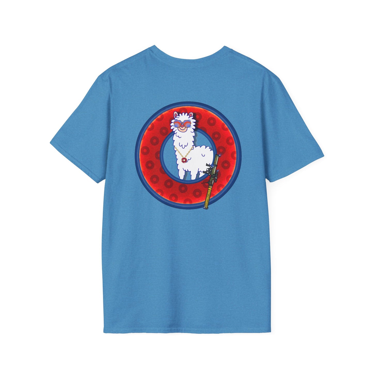 Classic Donut Tee - Unisex Soft-Style - "Medium Paced Llama Donut" - red/blue widemouthed paradox donut
