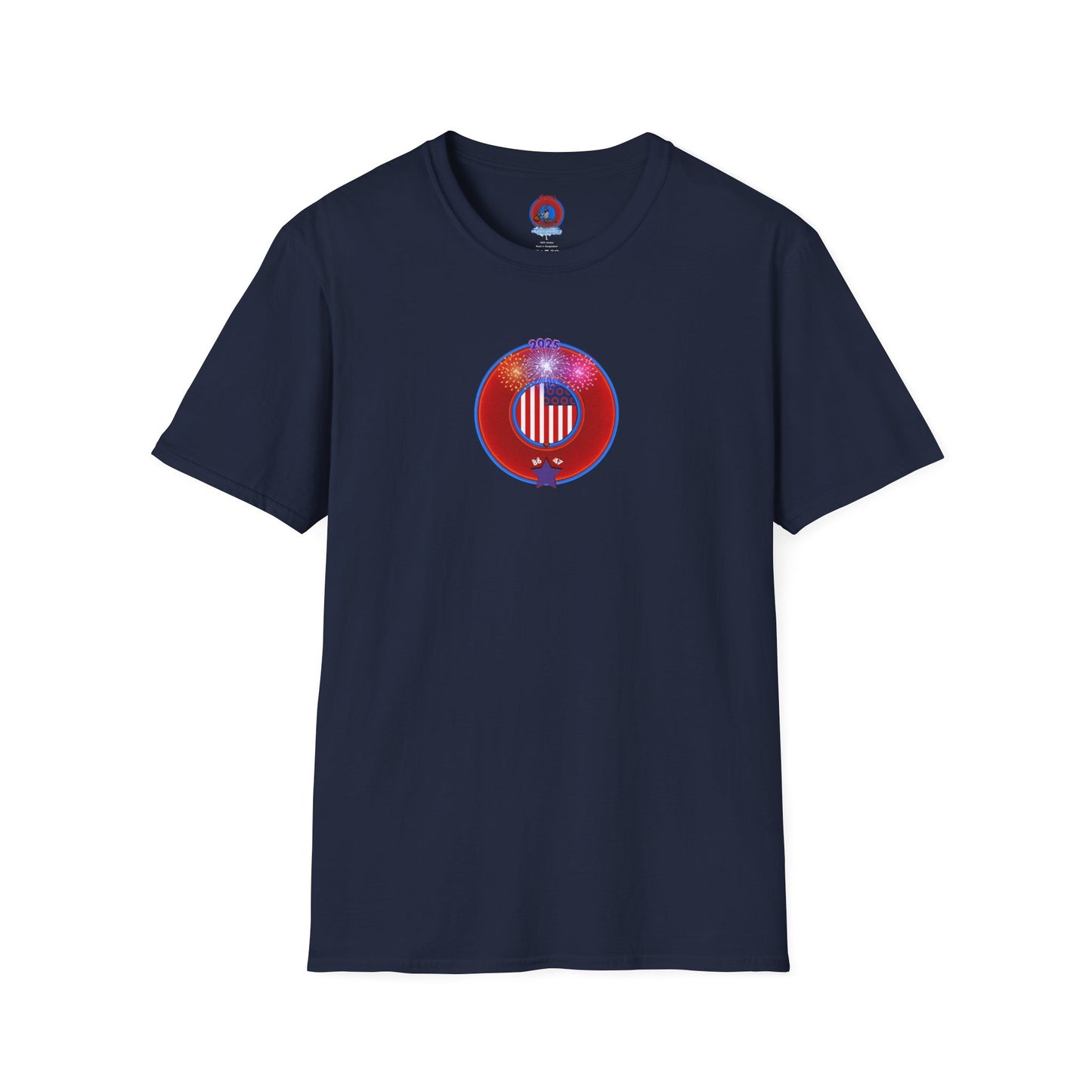Classic Donut Tee - Unisex Soft-Style - "One Indivisible Donut" - vivid red phreedom donut - w/fireworks - variant 3