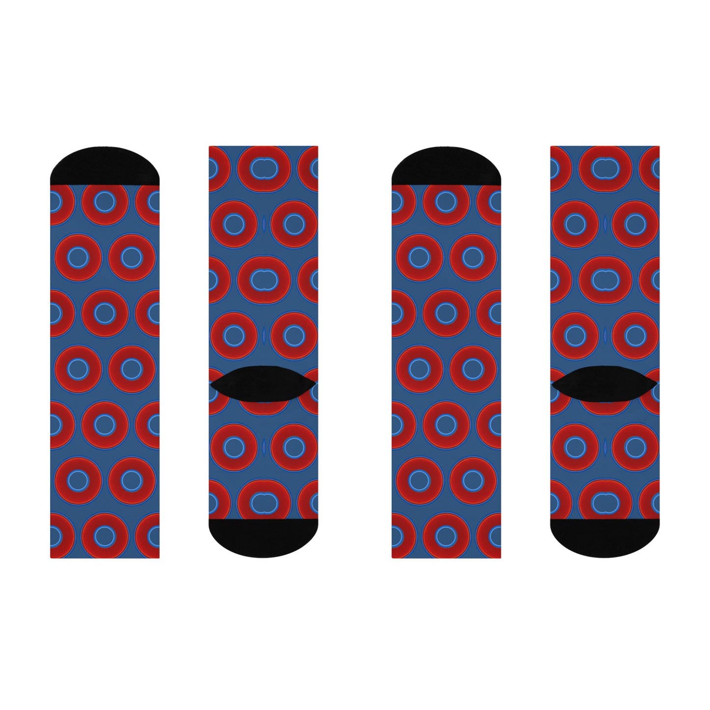 Lumpy Sox - cushioned crew - vivid red donut print w/light navy blue background