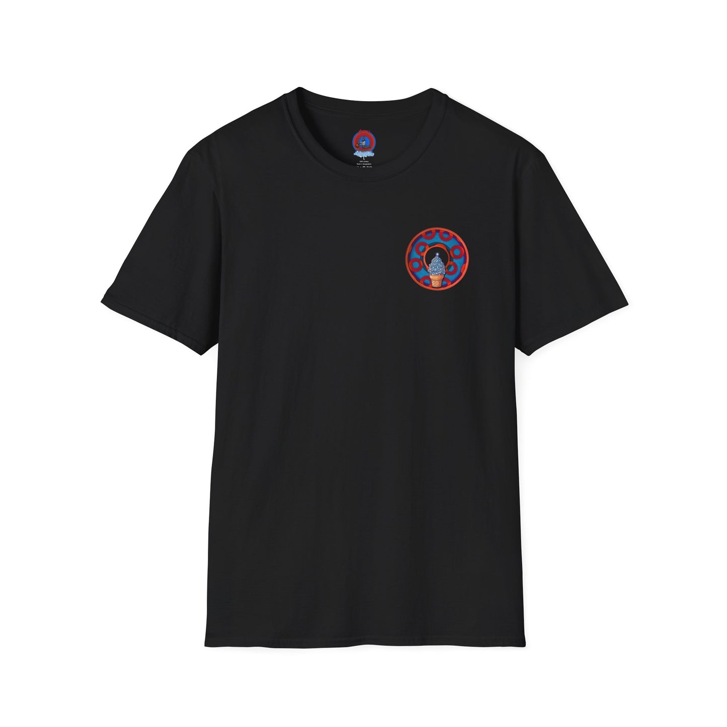 Classic Donut Tee - Unisex Soft-Style - "We All Scream It's ICE Cream" - blue/red rustic paradox donut