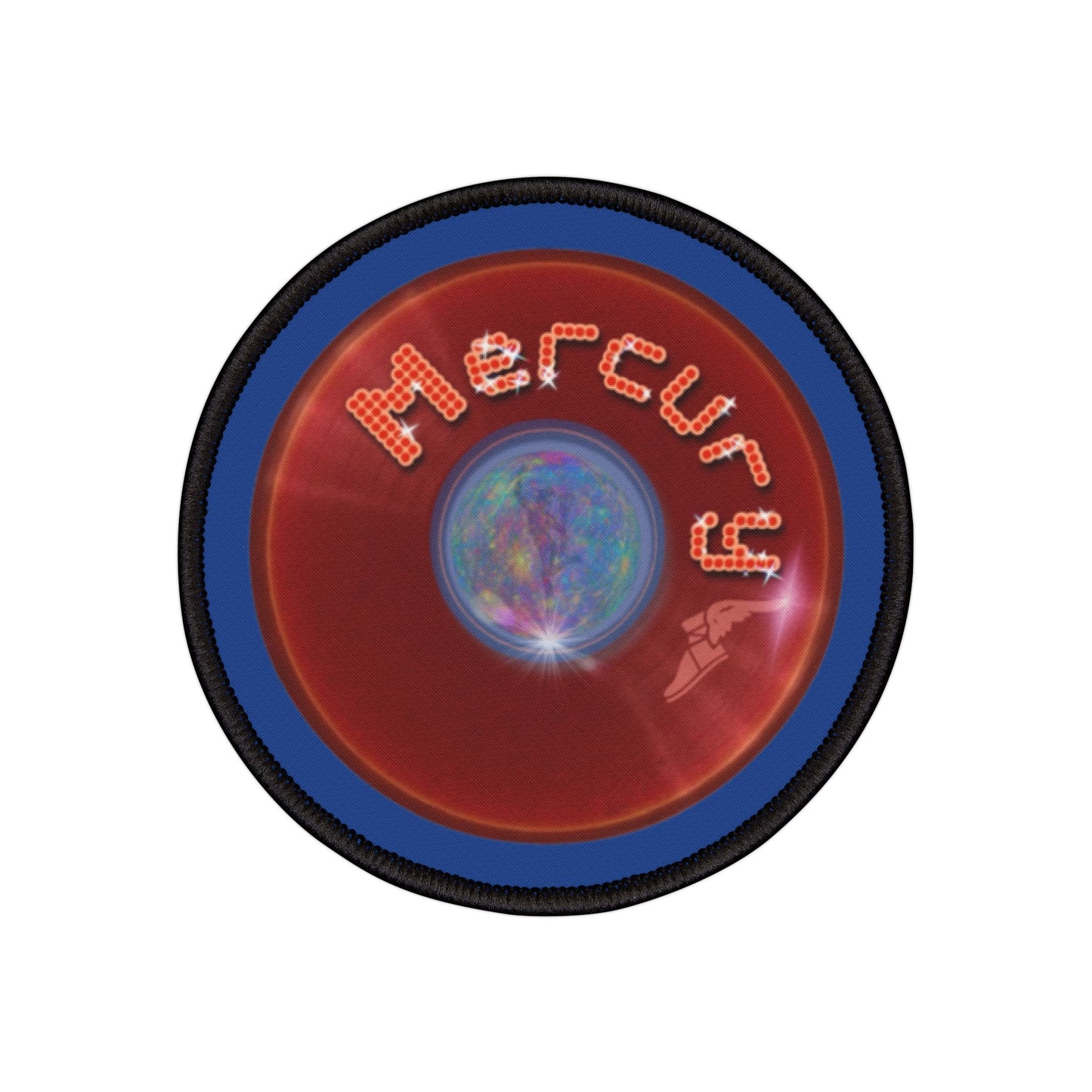 Iron-On Donut Patch - "Donuts of the Gods - Mercury Edition" - series 1.0 - variant 5 - red record donut