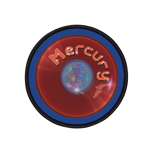 Iron-On Donut Patch - "Donuts of the Gods - Mercury Edition" - series 1.0 - variant 5 - red record donut