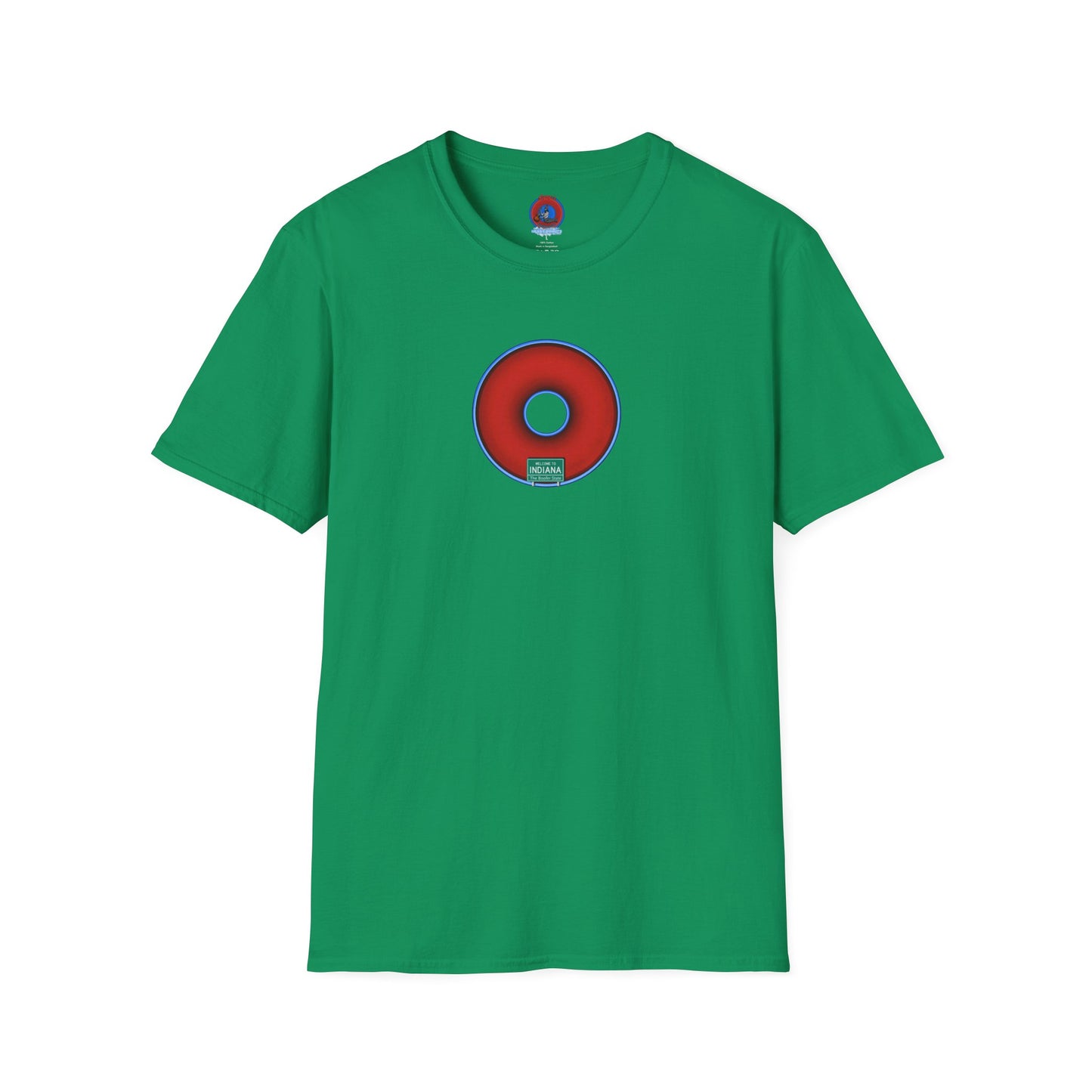 Classic Donut Tee - Unisex Soft-Style - "Indiana is for Boofers" - vivid red/blue plumpy donut - variant 3 - plain