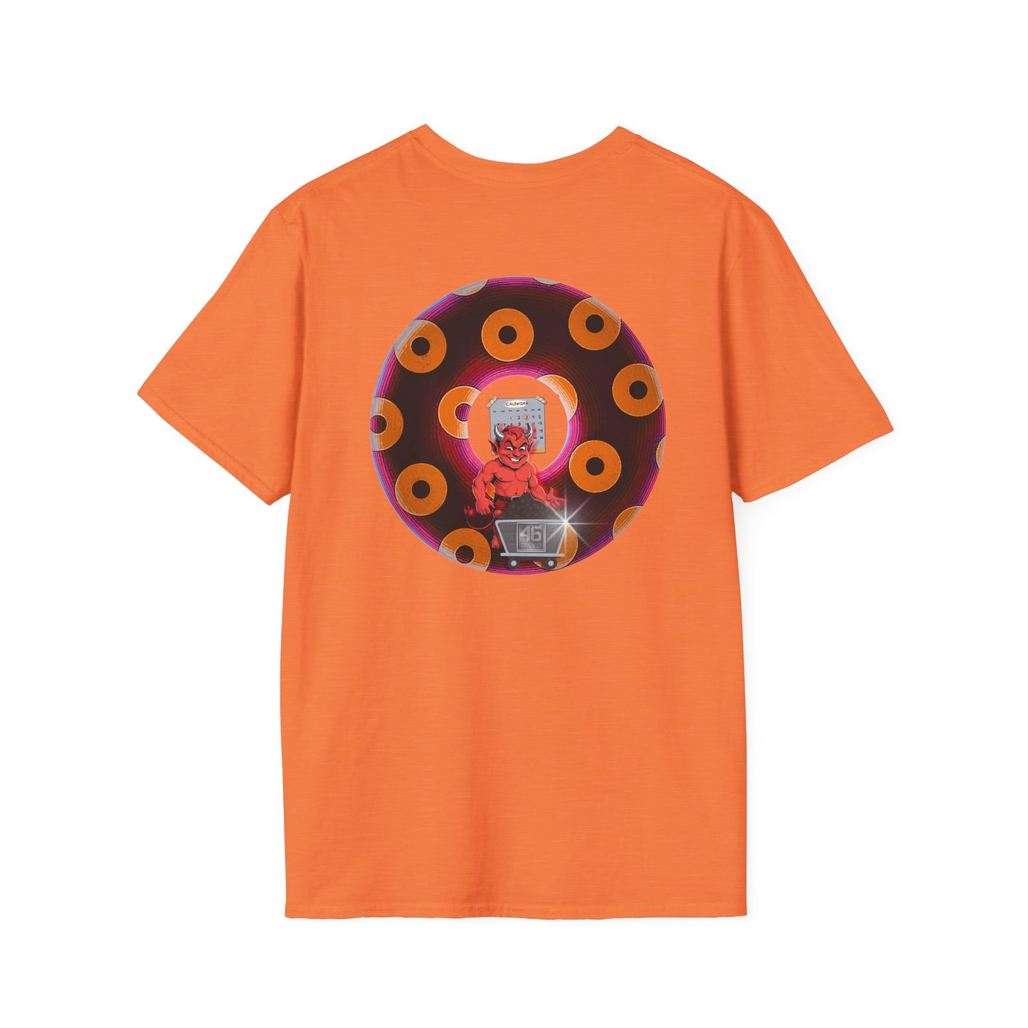 Classic Donut Tee - Unisex Soft-Style - "Every 46th Day Tee Shirt" - paradoxical dark magenta/orange donut
