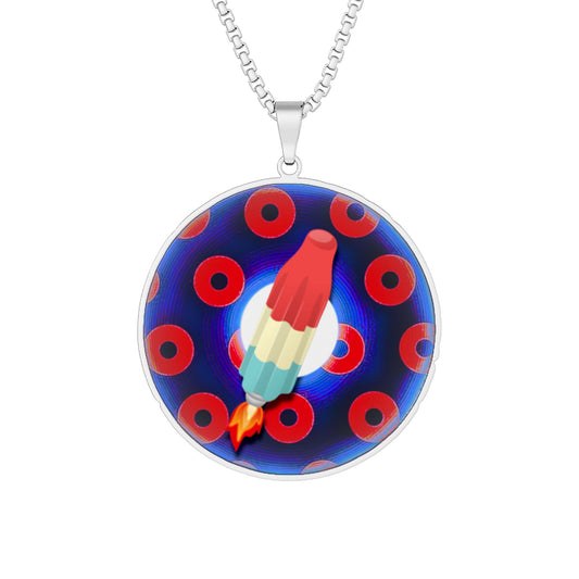 Lump's Heady Donut Necklace - 1" x 1" Stainless Steel Pendant - "Blow This Popsicle Stand - YEMSG Donut - 2025" - blue/red blimpy paradox donut - variant 1