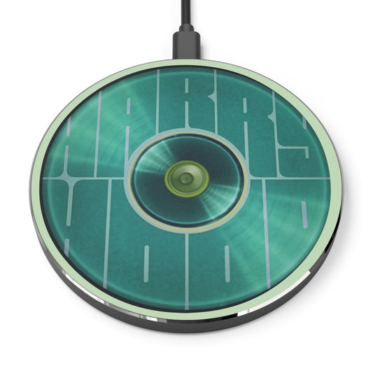 The Flow - Wireless Lumpy Donut Chargers - "Hoodlum's Donut Charger" - vivid green word donut w/seafoam background - variant 2