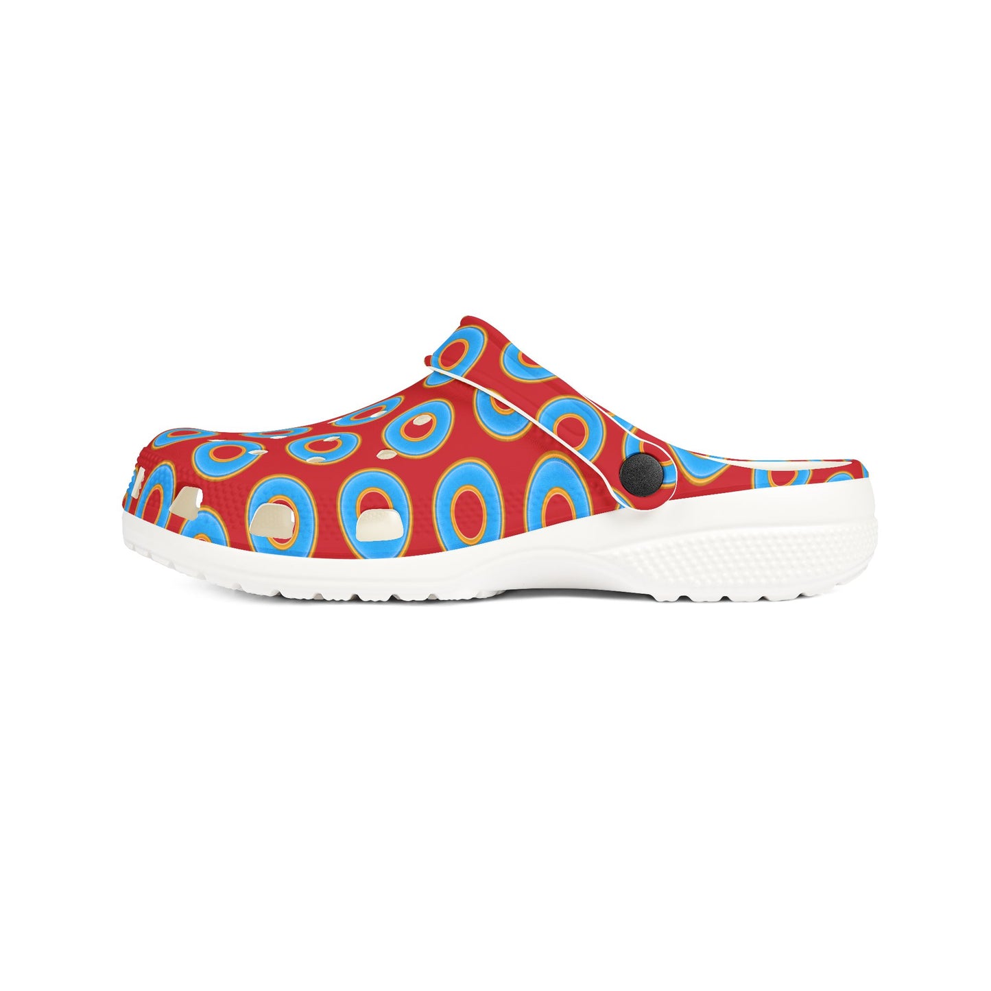 Spatchcocks - donut slip-on shoes - light blue rustic donuts w/red background [unisex]