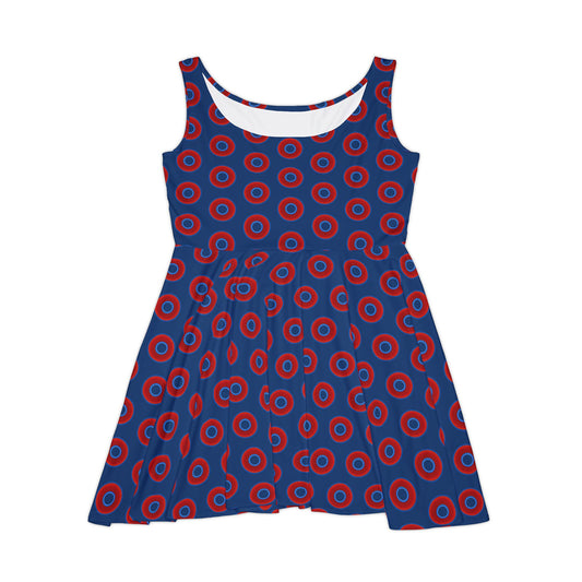 Women's Skater Donut Dress - vivid red donut print w/Atlantic navy background