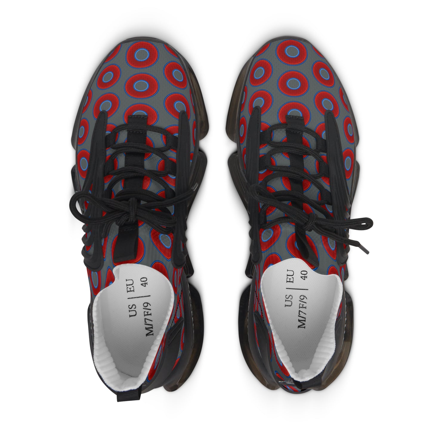 Women's Donut Kicks - red vivid donut print w/dark gray background