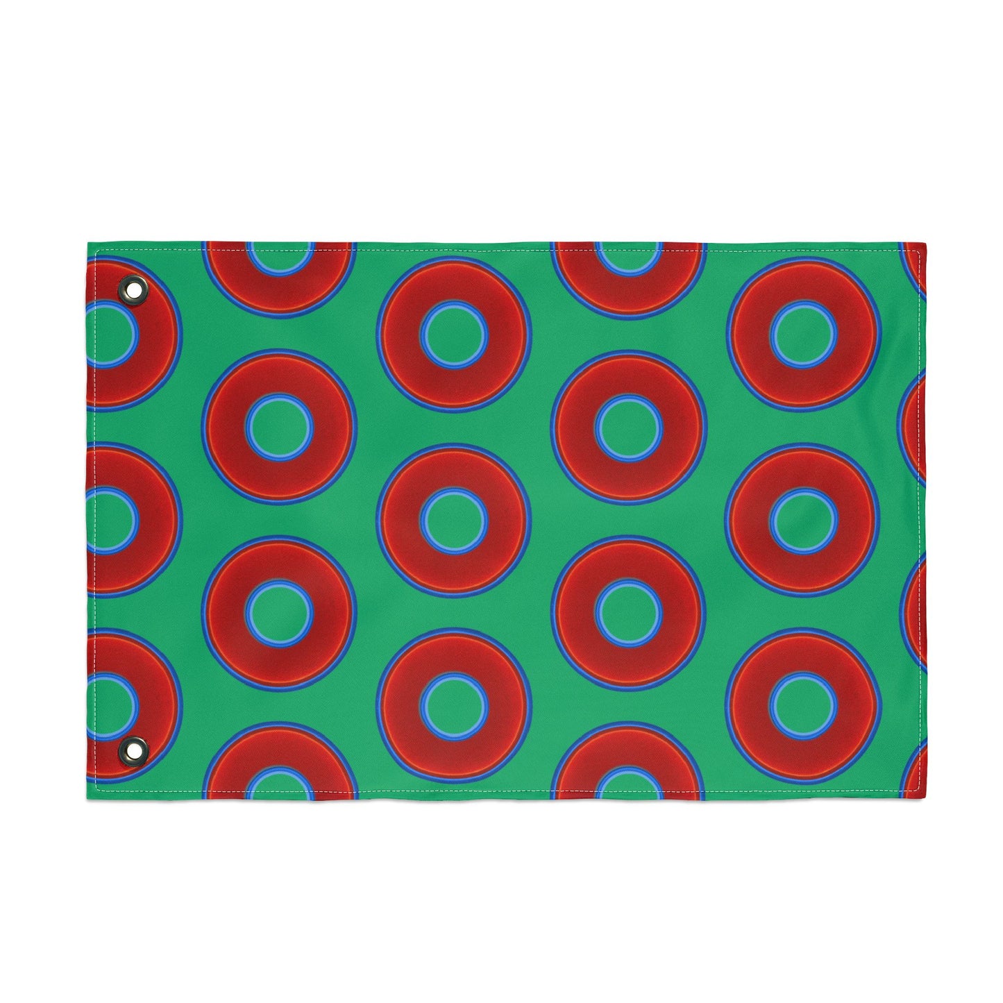 Lumpy Flagpole Sitters - Donut Flags [12" x 18"] - red vivid donut print w/jade green background