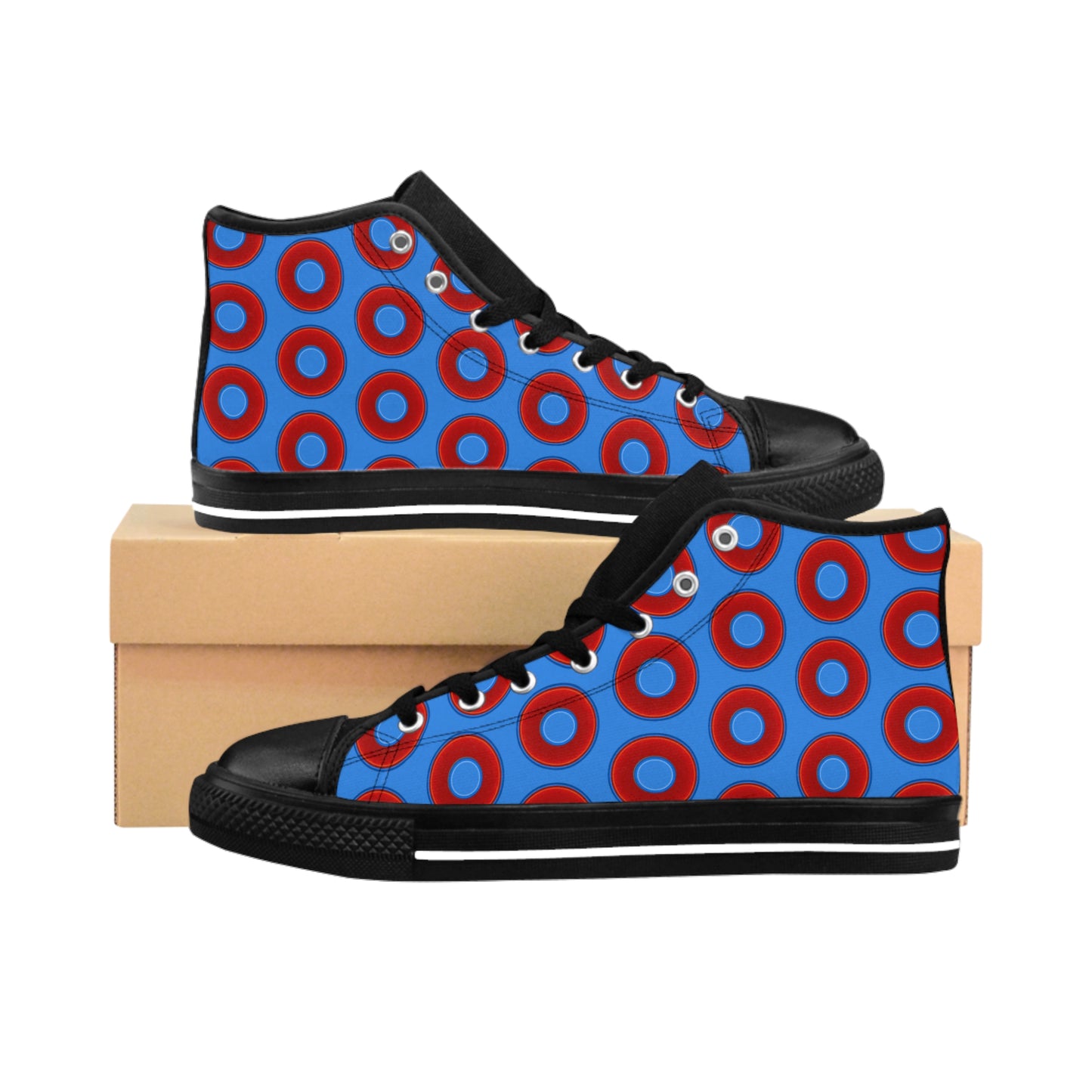 Cushiony Convectors - High Tops - red vivid donuts w/light royal blue background