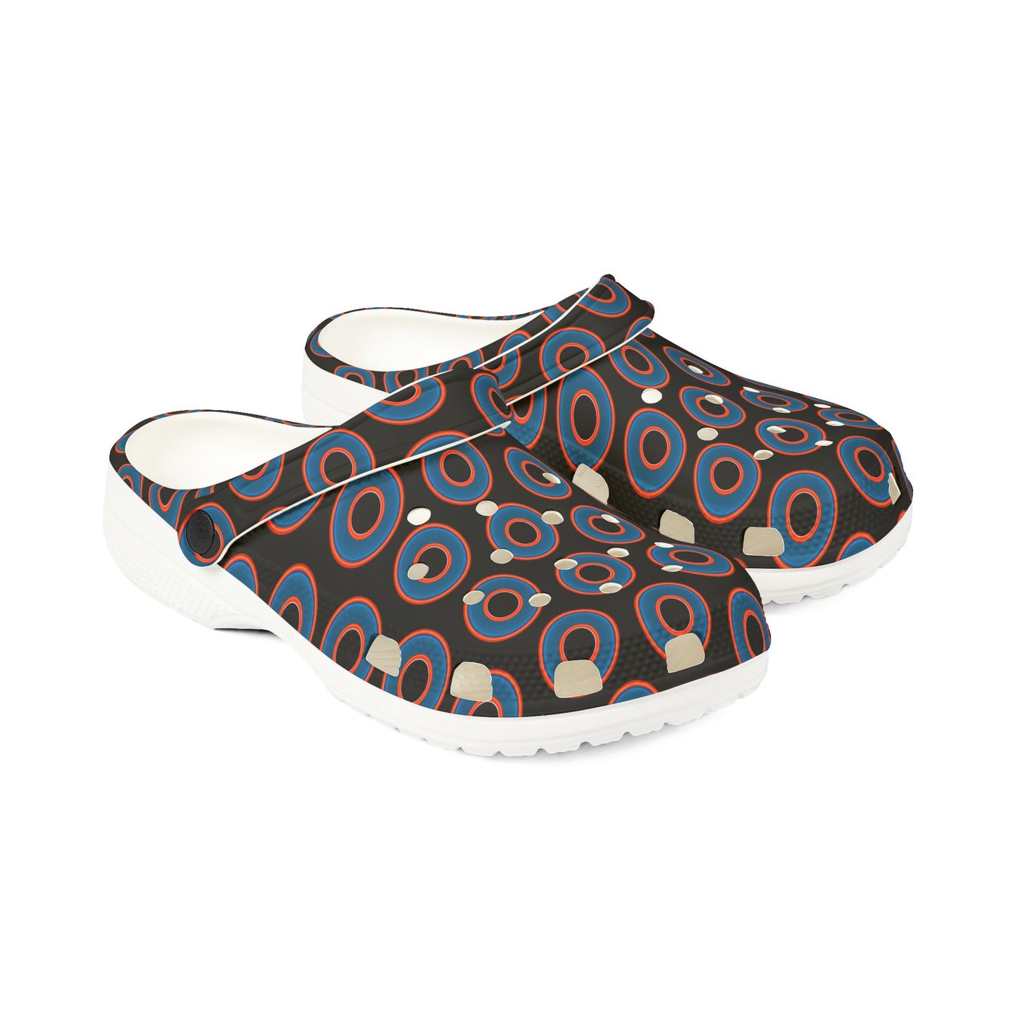 Spatchcocks - donut slip-on shoes - blue rustic donuts w/black background [unisex]