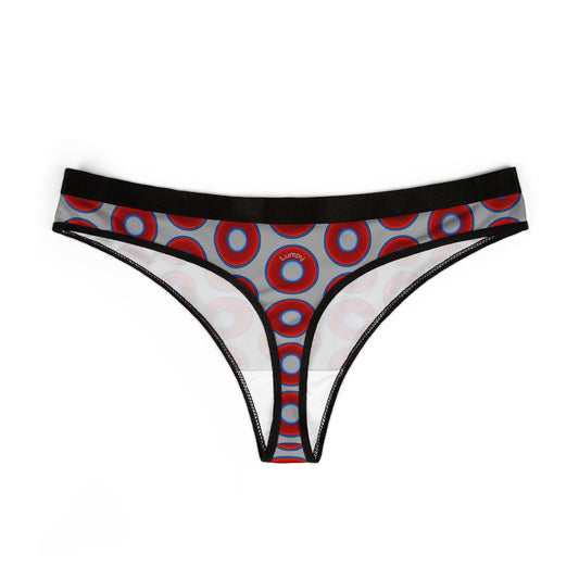 Lumpy Donut Thongs - red vivid donut print w/light gray background