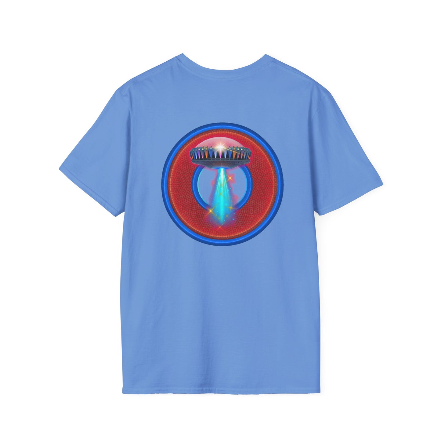 Classic Donut Tee - Unisex Soft-Style - "Donuts now Served on the Mothership" - red/blue donut