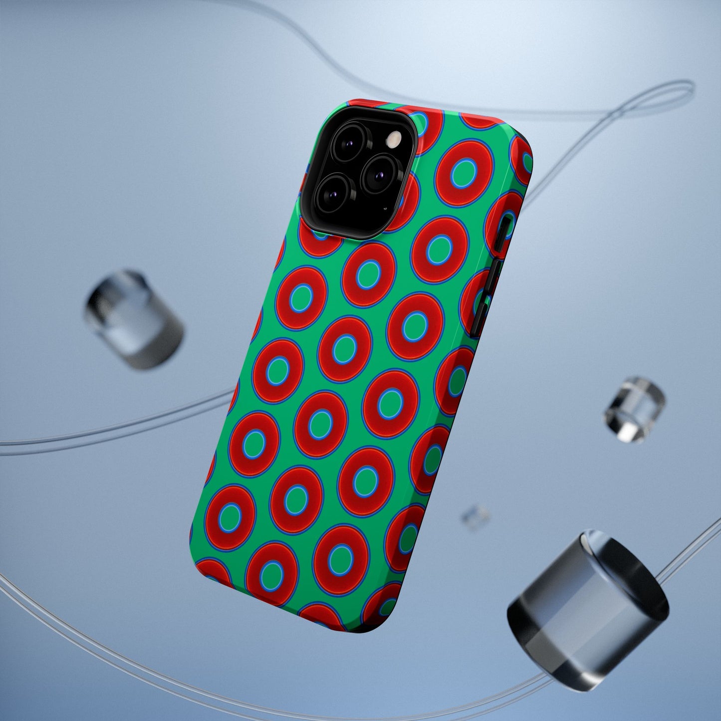 Impact-Resistant Lumpy Donut Case - red vivid donut print w/jade green background