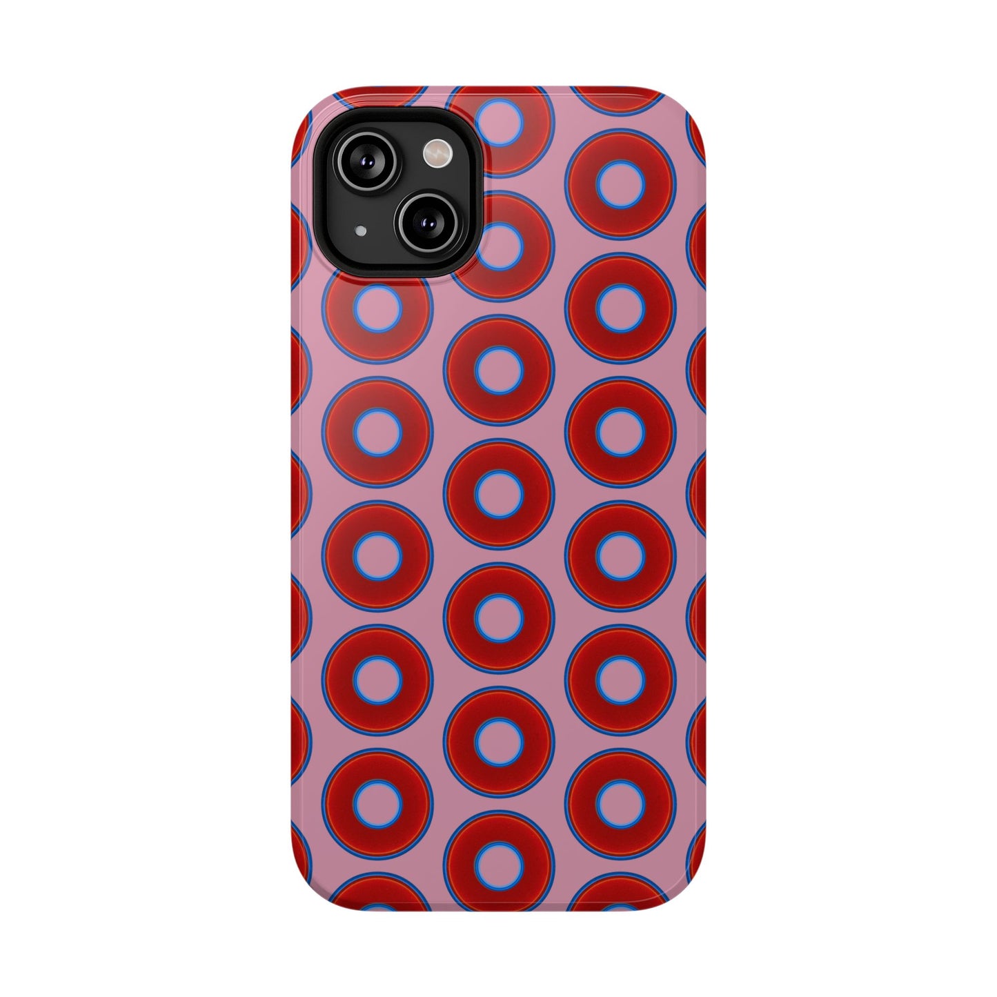 Impact-Resistant Lumpy Donut Case - red vivid donut print w/pale magenta background