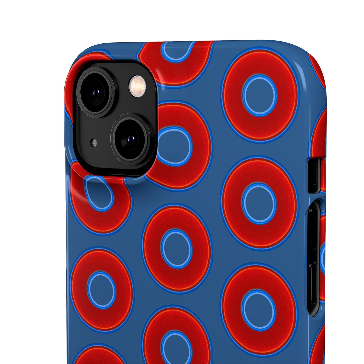 Lumpy Donut Snap Case - red vivid donut print w/light navy blue background