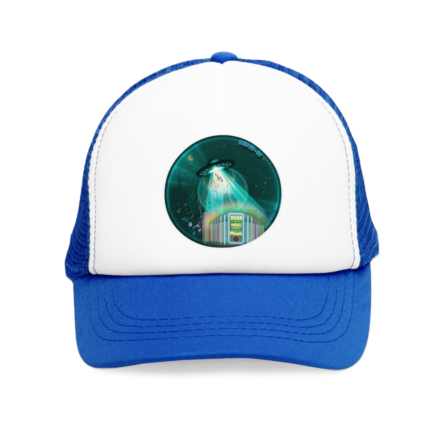 Lumpy Trucker Hat - "MSG in My Donuts? Yum!" - teal green donut