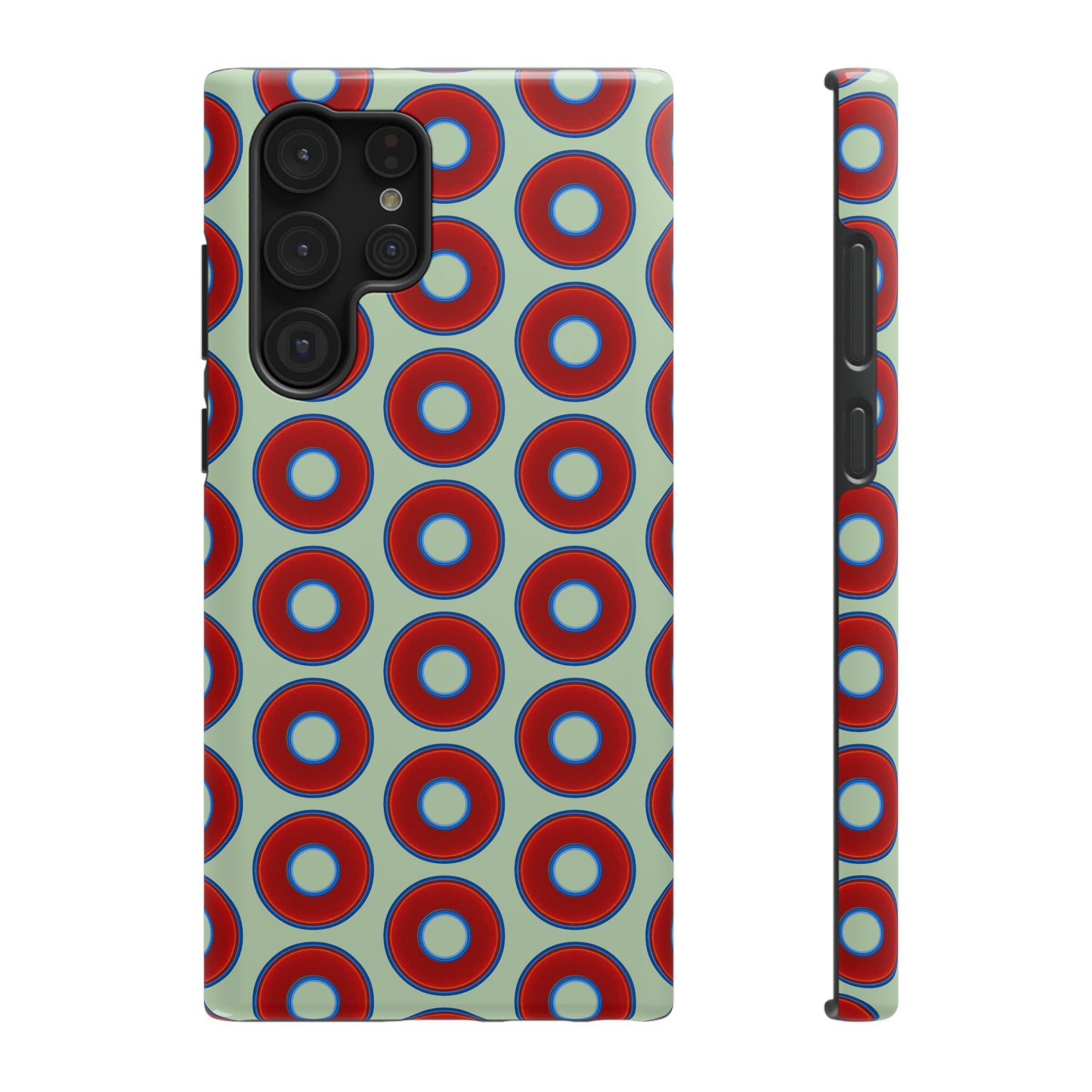 Impact-Resistant Lumpy Donut Case - red vivid donut print w/seafoam green background