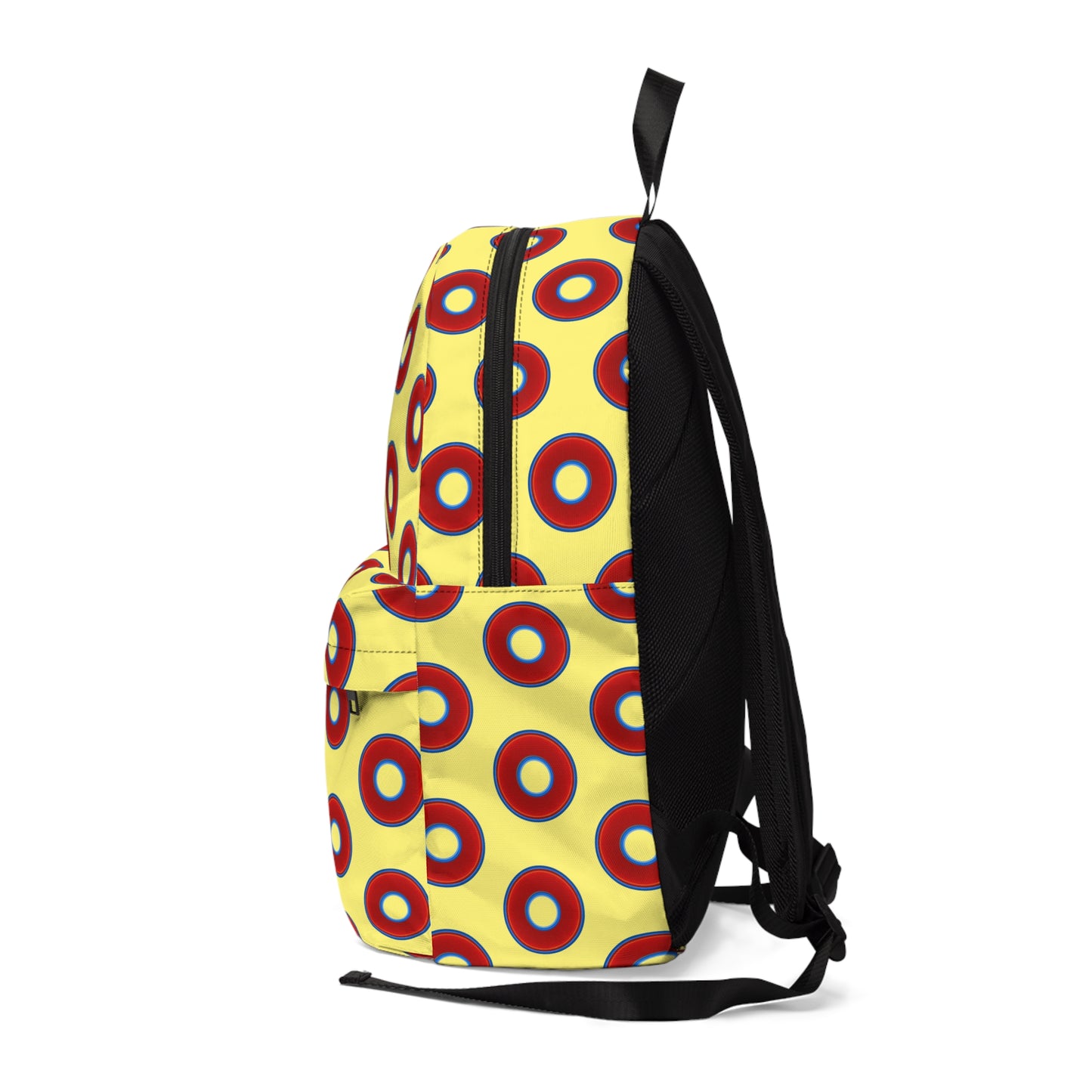 Donut Backpack - red vivid donuts w/yellow background