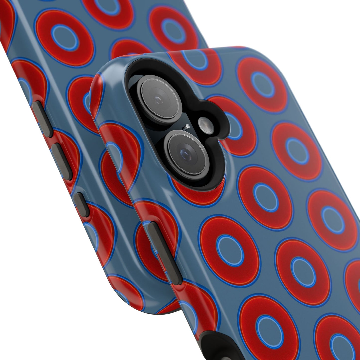 Impact-Resistant Lumpy Donut Case - red vivid donut print w/steel blue background