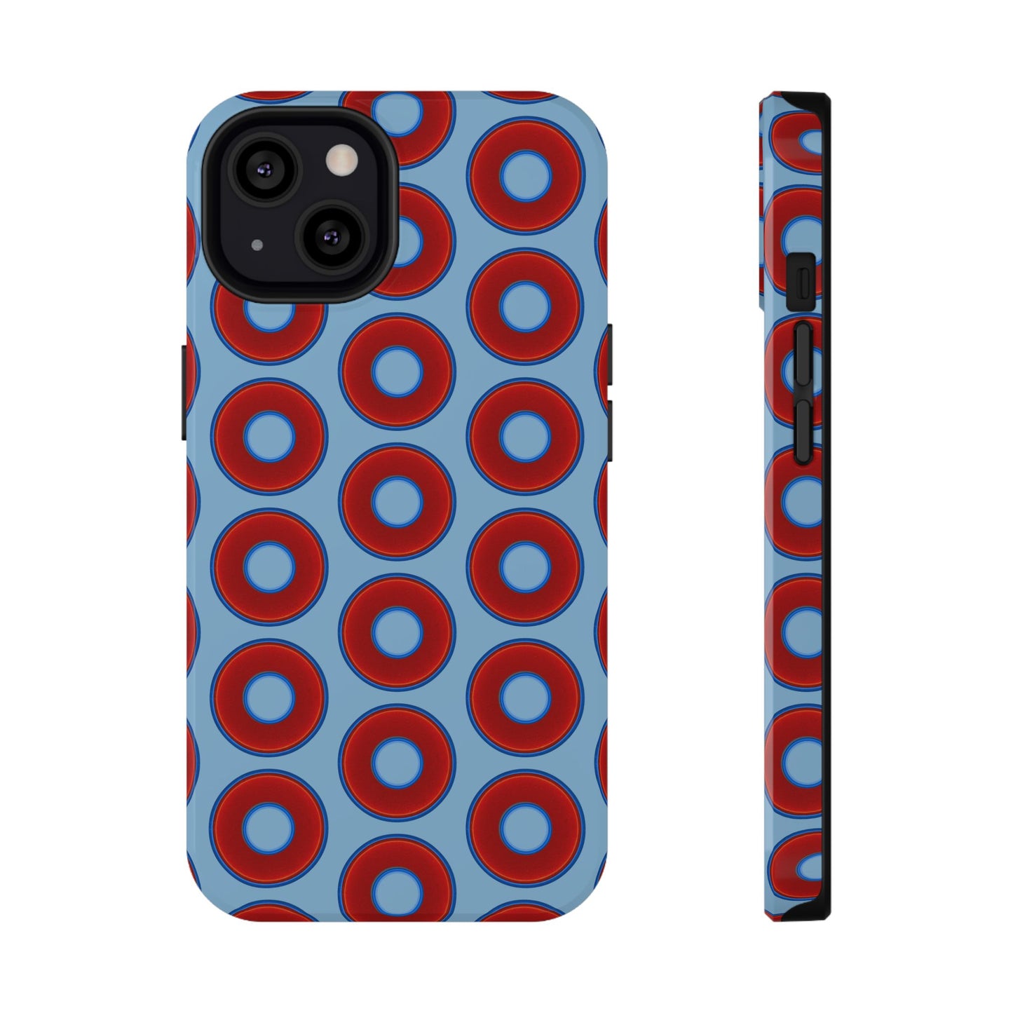 Impact-Resistant Lumpy Donut Case - red vivid donut print w/sky blue background