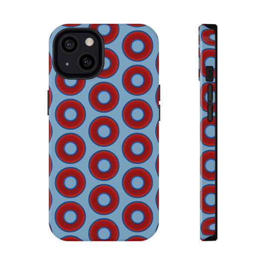 Impact-Resistant Lumpy Donut Case - red vivid donut print w/sky blue background
