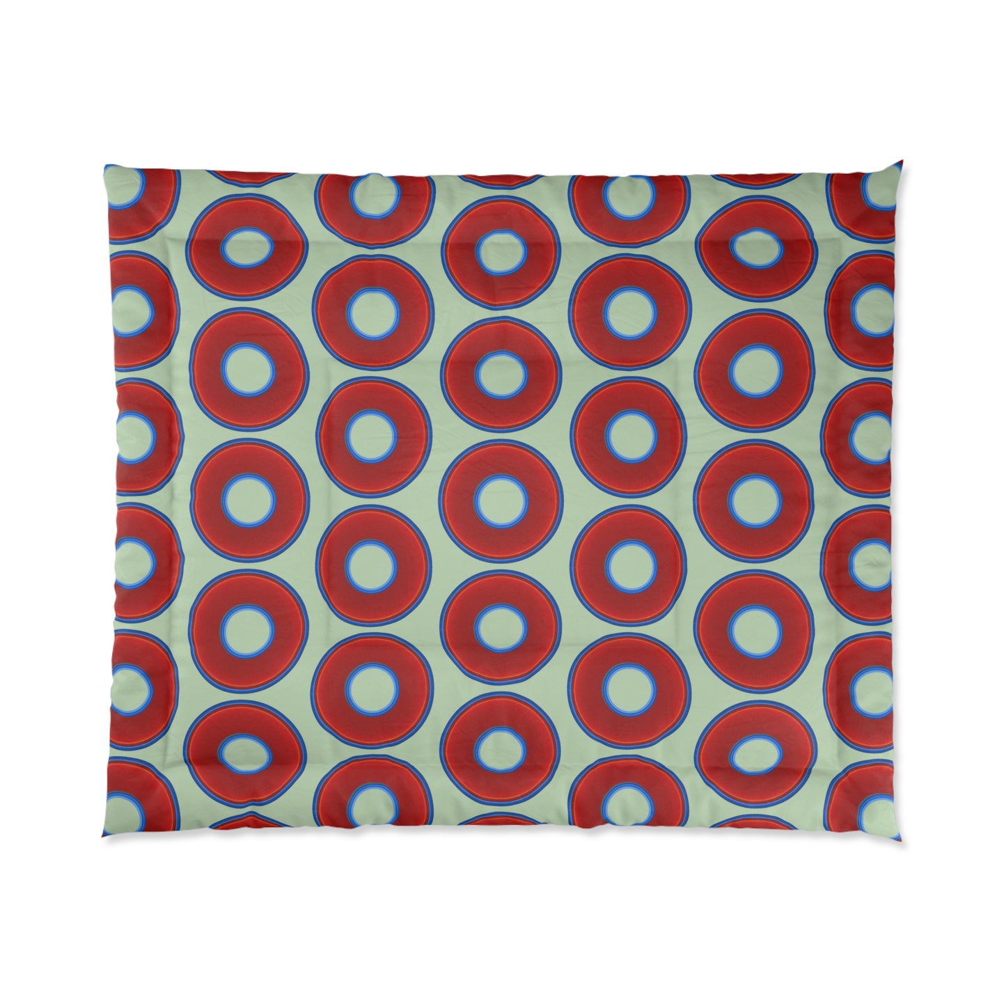 The Very Lumpy Comforter - vivid red donuts w/seafoam background