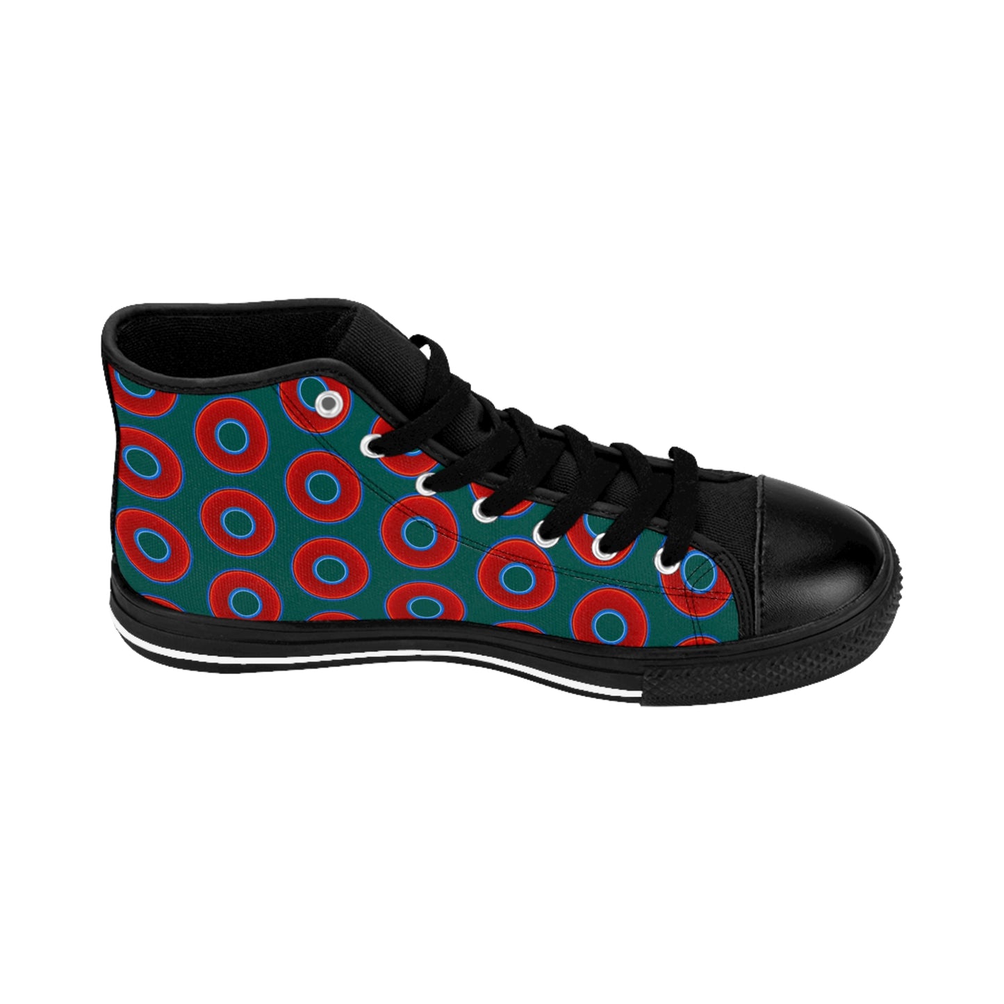 Cushiony Convectors - High Tops - red vivid donuts w/dark Fenway green background