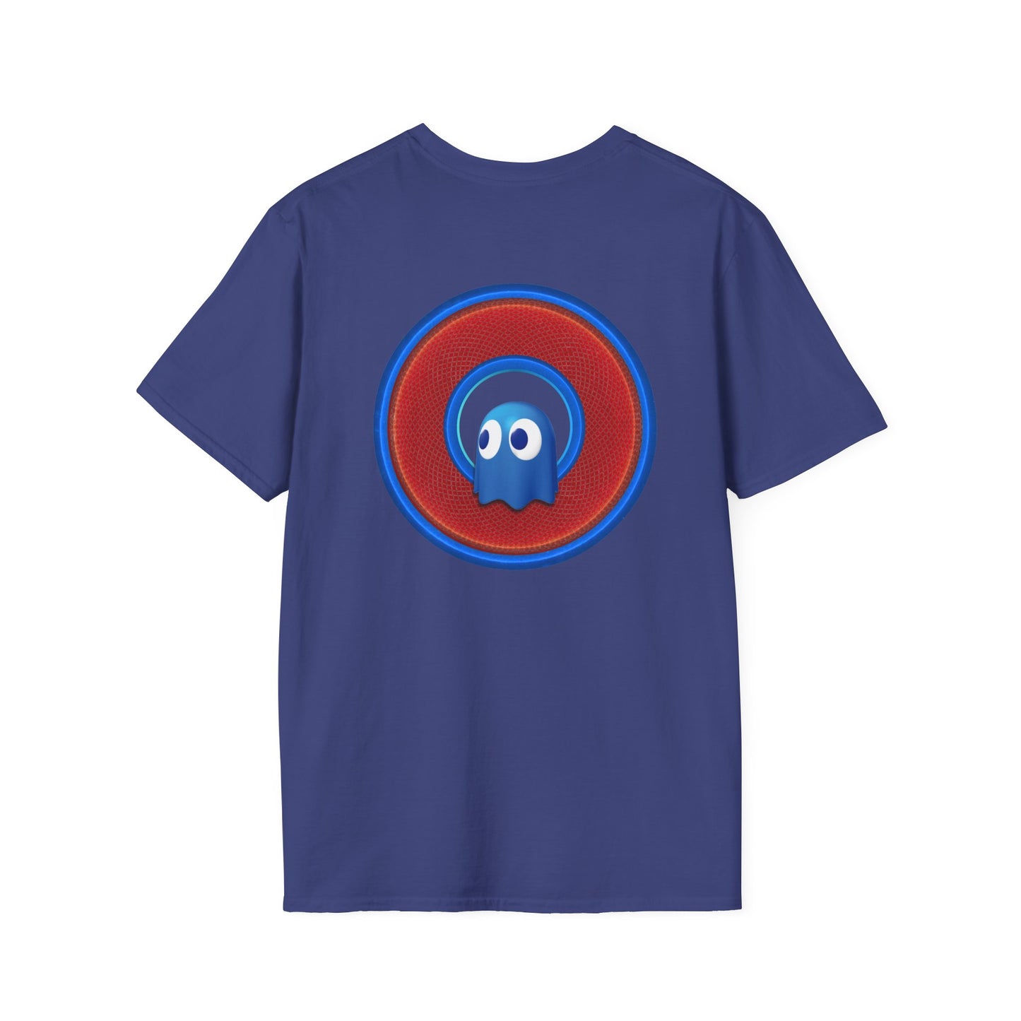 Classic Donut Tee - Unisex Soft-Style - "The Story of the Donut - a Ghostly Good Time" - red/blue rustic donut - variant 1