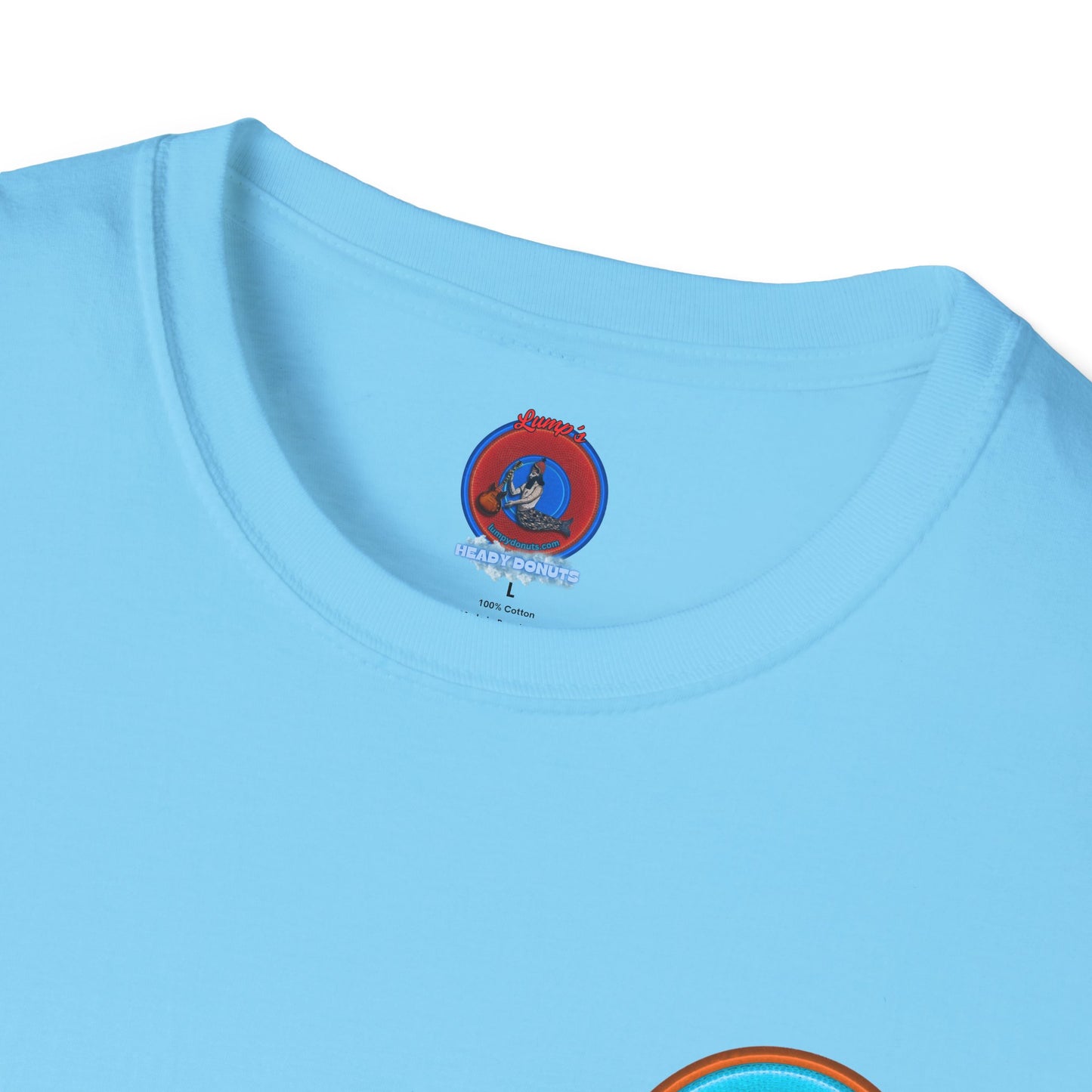 Classic Donut Tee - Unisex Soft-Style - "Cadillac Rainbow Spaghetti Incident" - series 1.0  - variant 2 - blue/orange donut