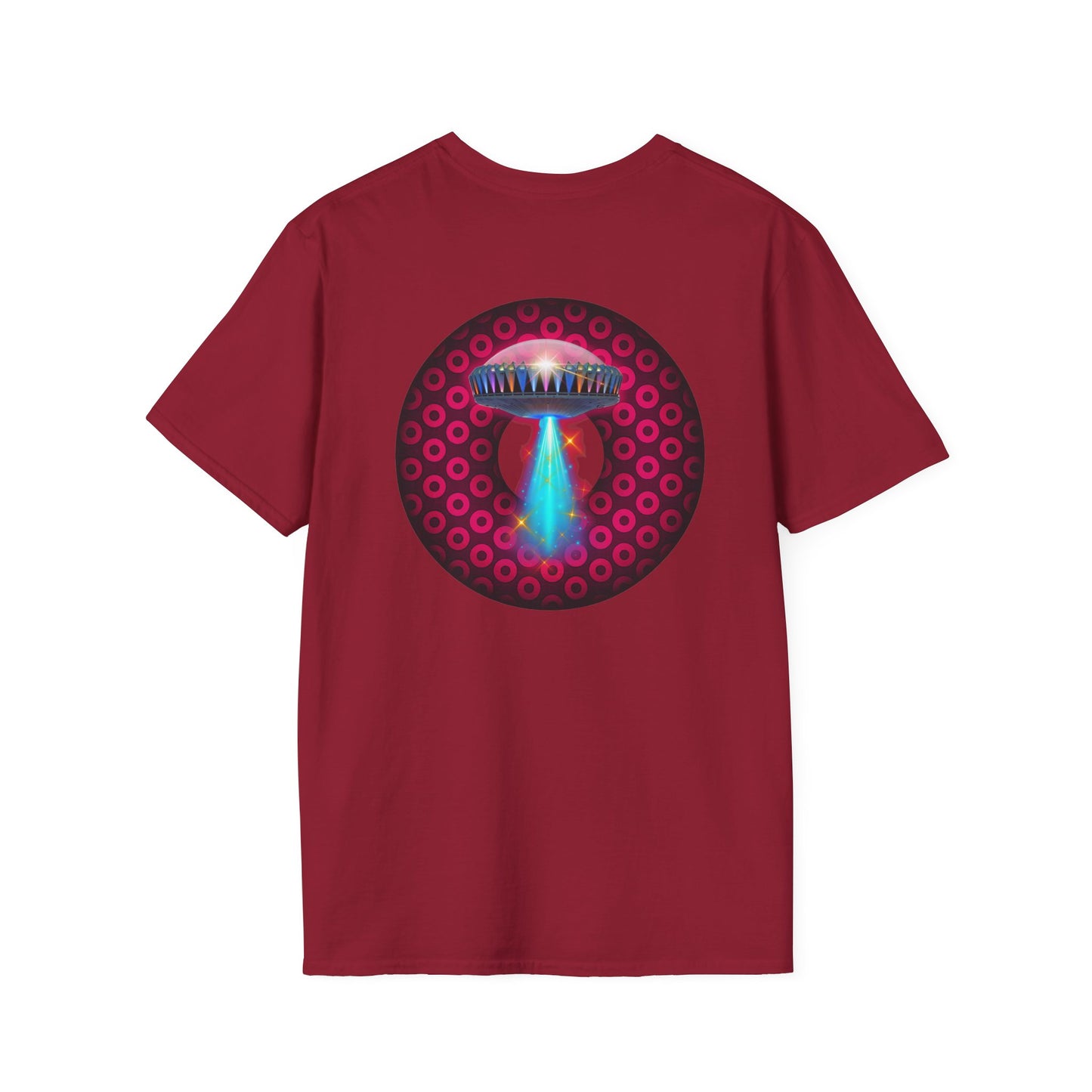 Classic Donut Tee - Unisex Soft-Style - "Donuts now Served on the Mothership" - series 1.0  - variant 2  - red/red paradoxical donut