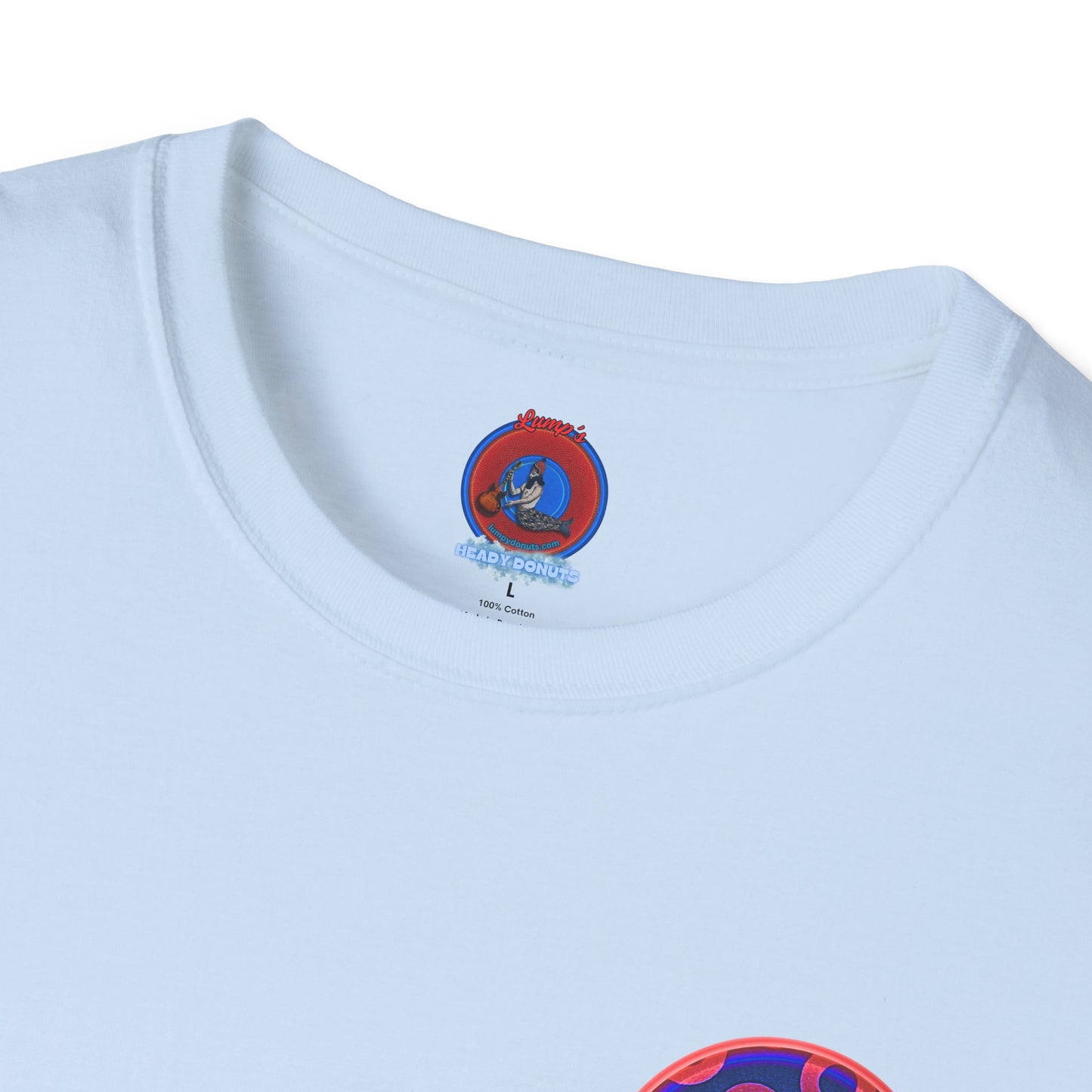 Classic Donut Tee - Unisex Soft-Style - "Wooked Cream - YEMSG Donut " - dark electric blue/red rustic paradox donut - variant 2