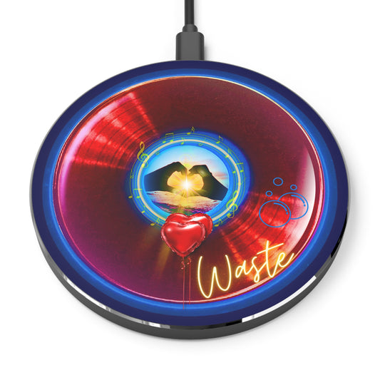 The Flow - Wireless Lumpy Donut Chargers - "Story of the Wireless Donut Charger" - vivid red donut w/navy blue background - variant 2