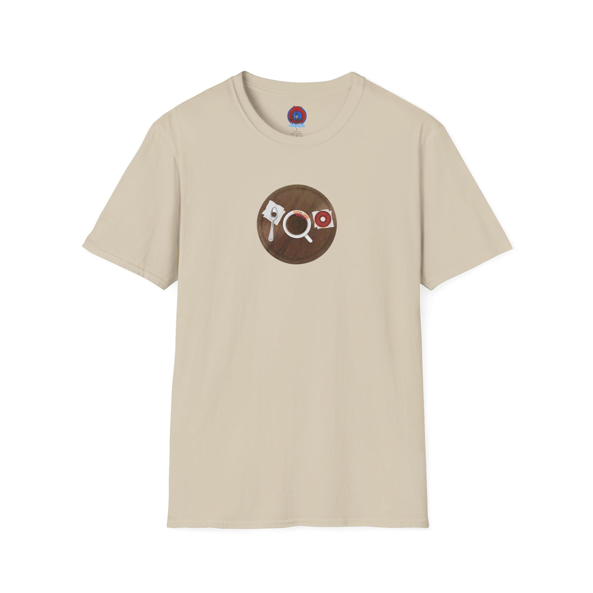 Classic Donut Tee - Unisex Soft-Style - "Coffee With My Donuts" - wooden table donut