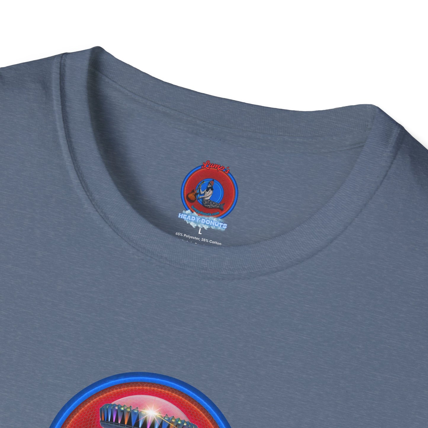 Classic Donut Tee - Unisex Soft-Style - "Donuts now Served on the Mothership" - red/blue donut