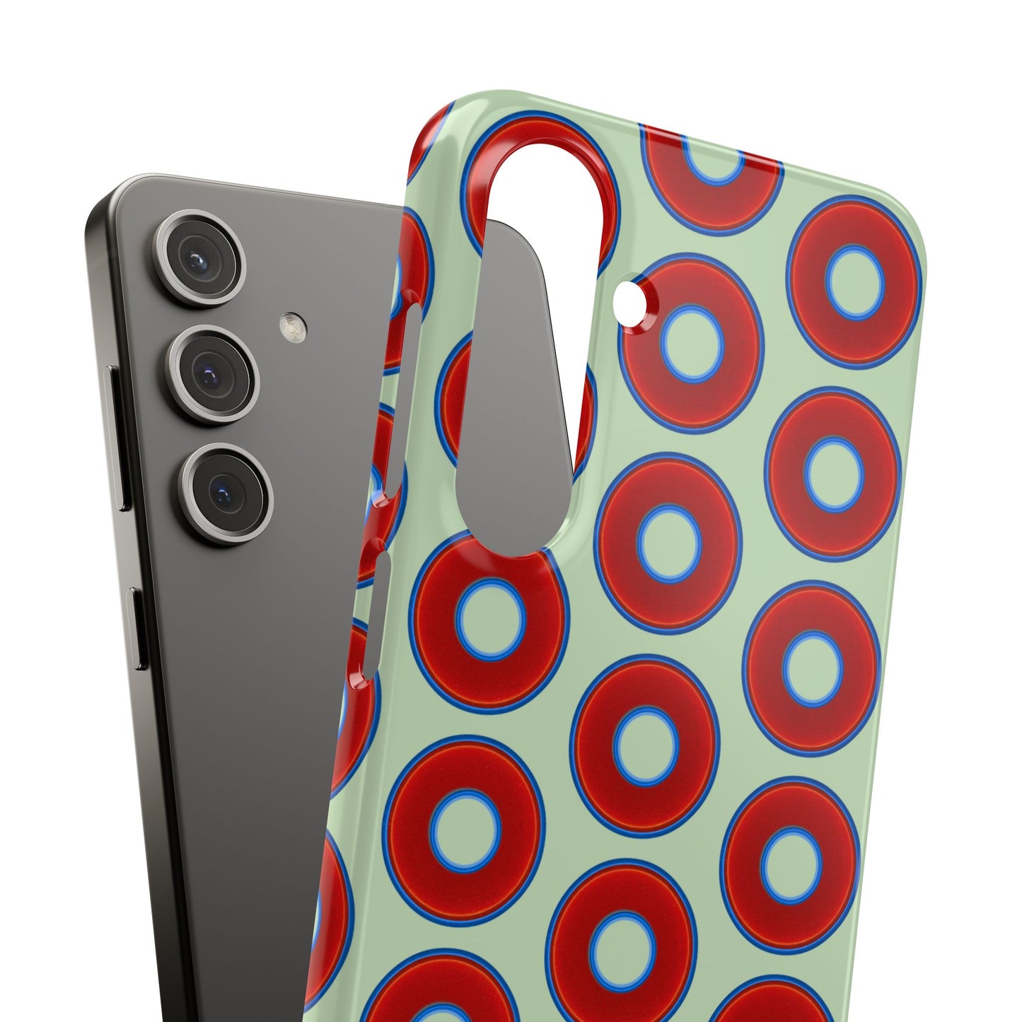 Lumpy Donut Snap Case - red vivid donut print w/seafoam green background