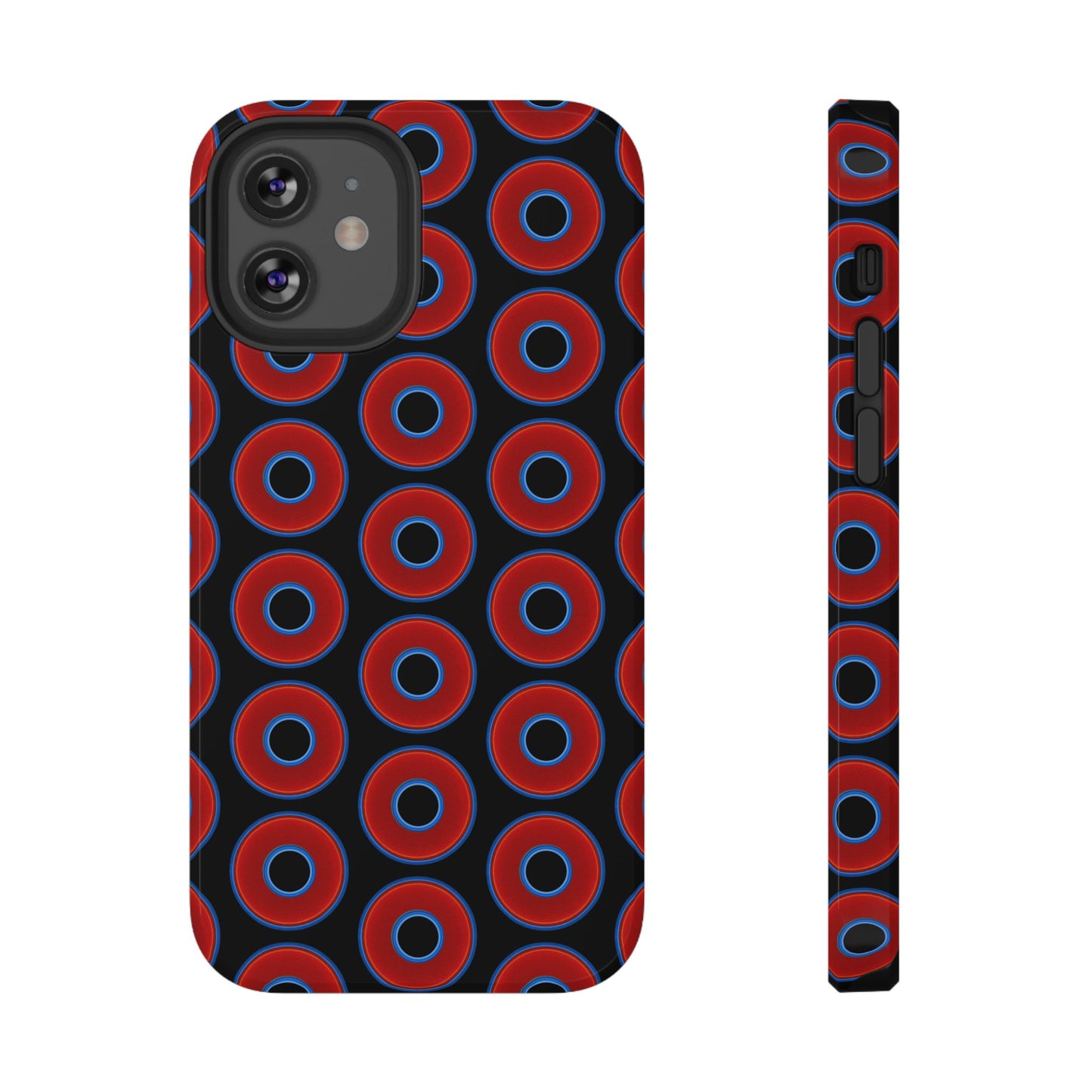 Impact-Resistant Lumpy Donut Case - red vivid donut print w/black background