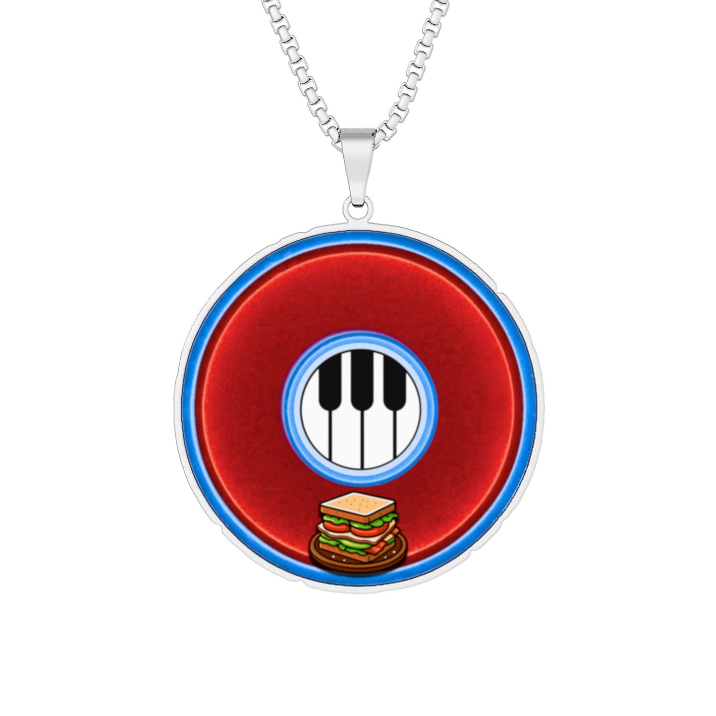 Lump's Heady Donut Necklace - 1" x 1" Stainless Steel Pendant - "Rage Side Donut Pendant" - vivid red/blue donut - w/sandwich - variant 2