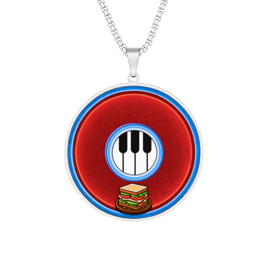 Lump's Heady Donut Necklace - 1" x 1" Stainless Steel Pendant - "Rage Side Donut Pendant" - vivid red/blue donut - w/sandwich - variant 2