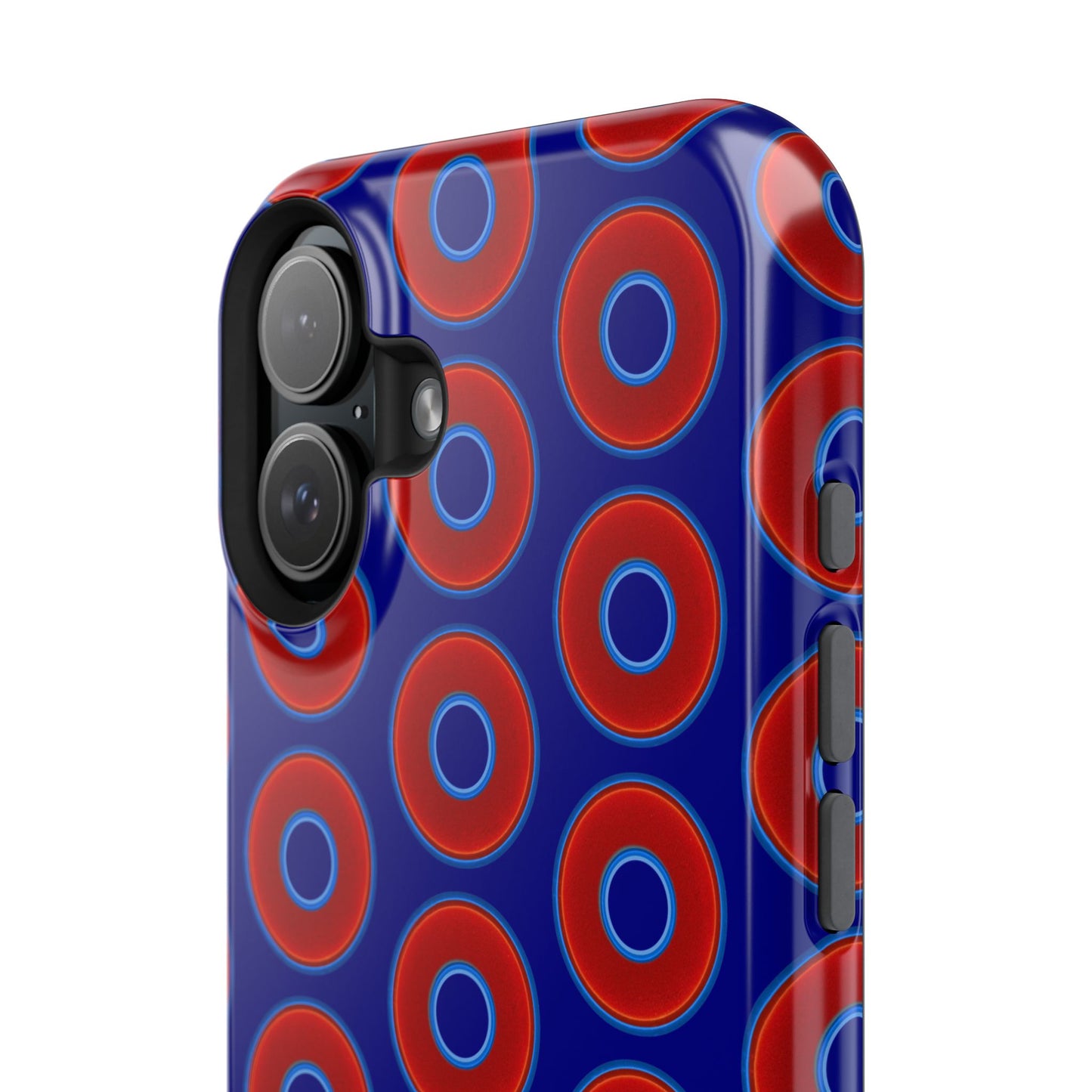 Impact-Resistant Lumpy Donut Case - red vivid donut print w/vivid navy background