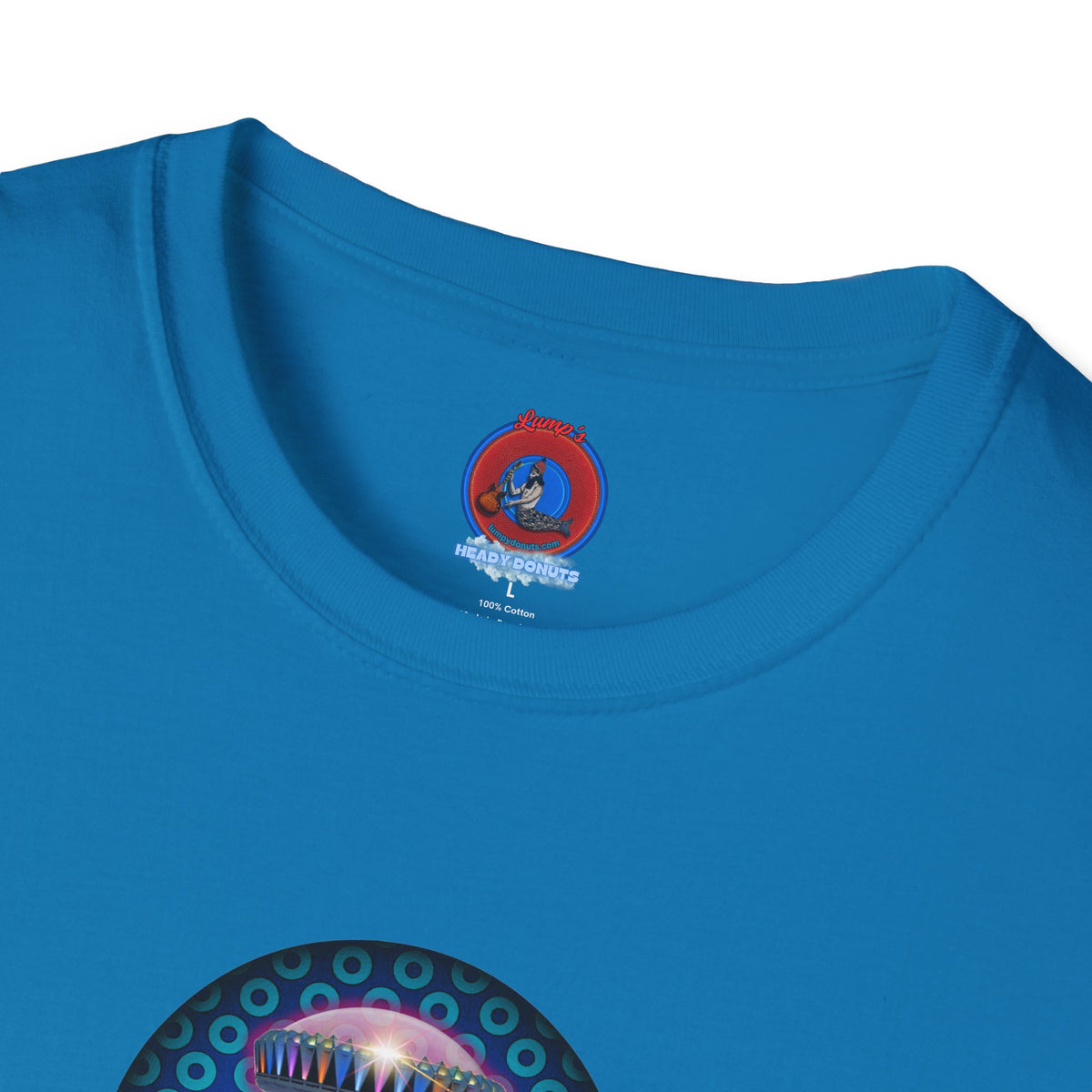 Classic Donut Tee - Unisex Soft-Style - "Donuts now Served on the Mothership" - series 1.0  - variant 3  - blue/light blue donut