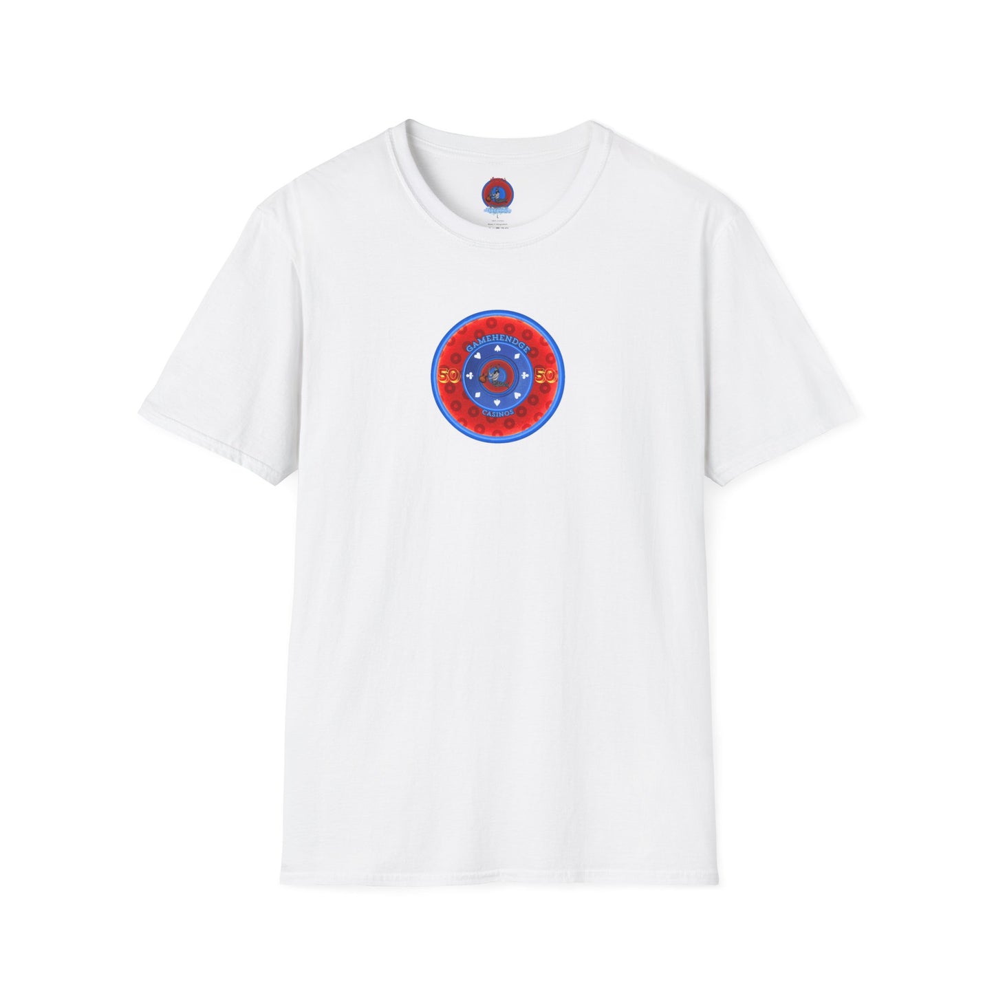 Classic Donut Tee - Unisex Soft-Style - "Phishy Chips" - vivid red/blue widemouthed paradox donut