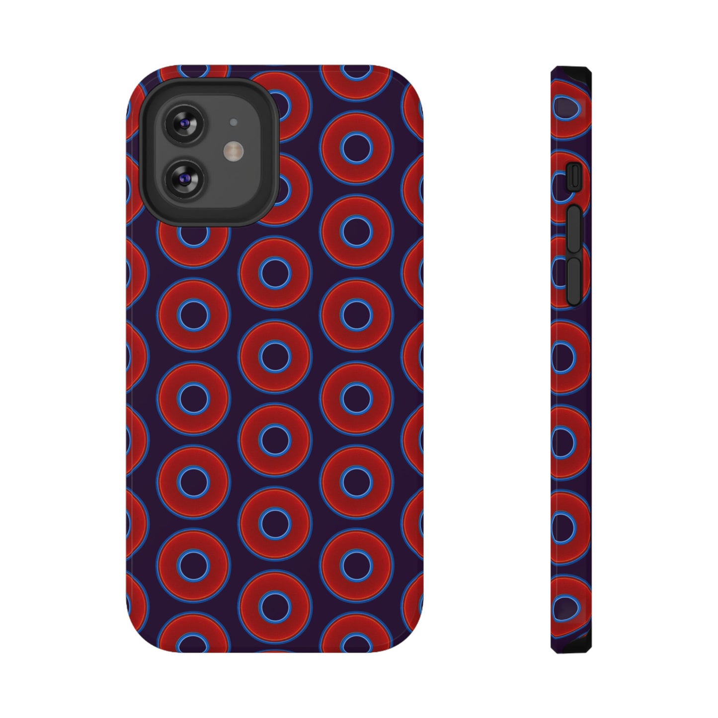 Impact-Resistant Lumpy Donut Case - red vivid donut print w/midnight purple background